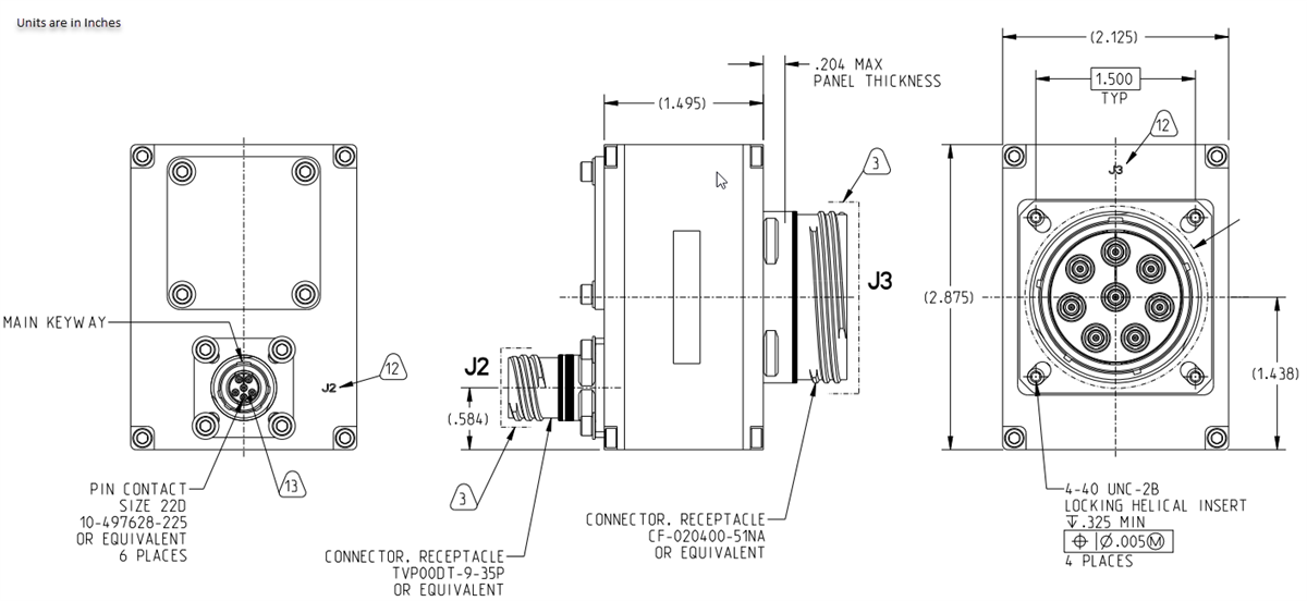 Mechanical Drawing - Amphenol Aerospace Rugged Ethernet Switches